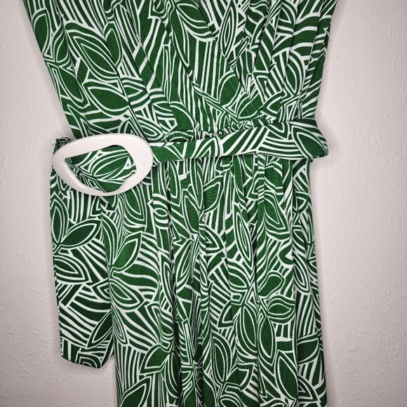 Vtg Womens Wrap Dress Sz L Colorful Cap Sleeves Slimming Modest Career PinUp Gr - Picture 11 of 12